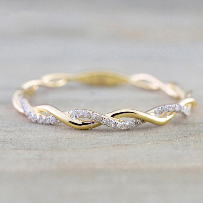 แหวนเชือกบิด Micro-Inlaid Zircon สไตล์คลาสสิคเรียบหรู สำหรับสวมใส่วันประจำ