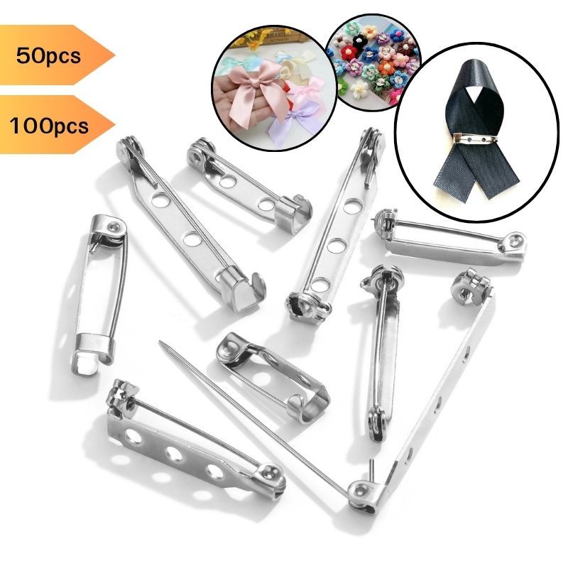 DEMA ฐานเข็มกลัด เข็มกลัด แป้นเข็มกลัด แบบมีแป้นซ่อนปลาย 50 ตัว/แพ็ค และ100 ตัว/แพ็ค