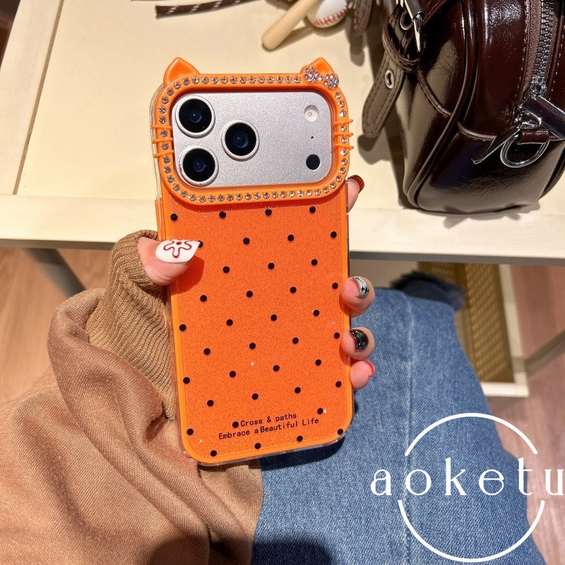 Minimalist Wave Sparkling Powder Luxury Cat Ear Water Diamond 2-in-1 Case 17 เหมาะสําหรับ iPhone 17 Pro Max Apple 17 Pro ถุงลมนิรภัย Anti Drop เคสโทรศัพท์ฝาครอบป้องกัน