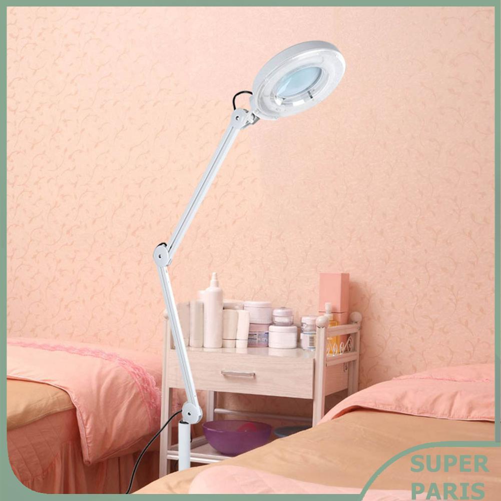 Superparis แว่นขยายปรับแขนหมุน UK Plug 220V 5X โคมไฟตั้งโต๊ะแว่นขยายล้อ Rolling สำหรับ Tattoo Nails