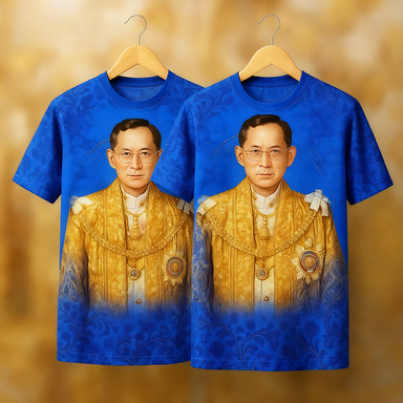 เสื้อยืดที่ระลึกวัฒนธรรมไทย ออกแบบด้วยภาพบุคคลของกษัตริย์ สีฐานหกสี แขนสั้นทรงรอบร่างสไตล์ใหม่ - รูปที่ 4