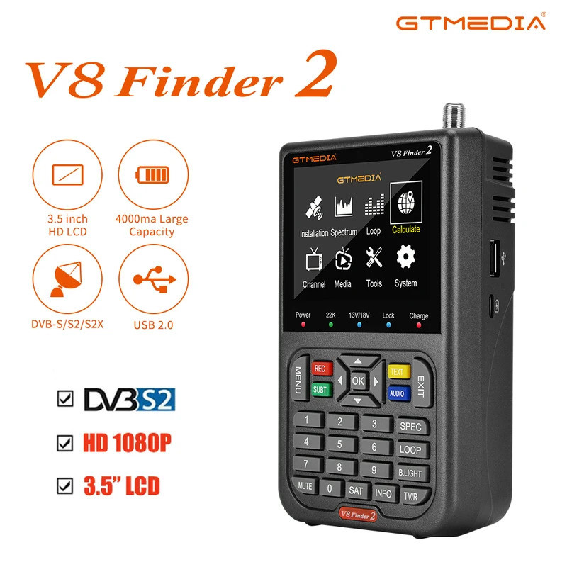ออกแบบใหม่ GTMEDIA V8 Finder2 Satellite Finder Digital FTA DVB-S/ S2/ S2X เครื่องตรวจจับสัญญาณตัวรับ