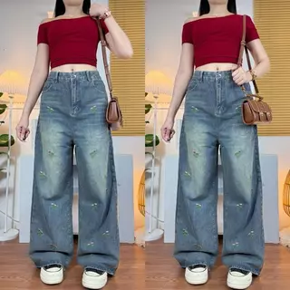 K JEANS กางเกงยีนส์สาวอวบกระบอกลิซ่า รุ่น งานเย็บปักถักร้อยไอเดียสร้างสรรค์ งานศิลปะตกแต่งบนเนื้อผ้ายีนส์ ไซต์ 2XL-7XL