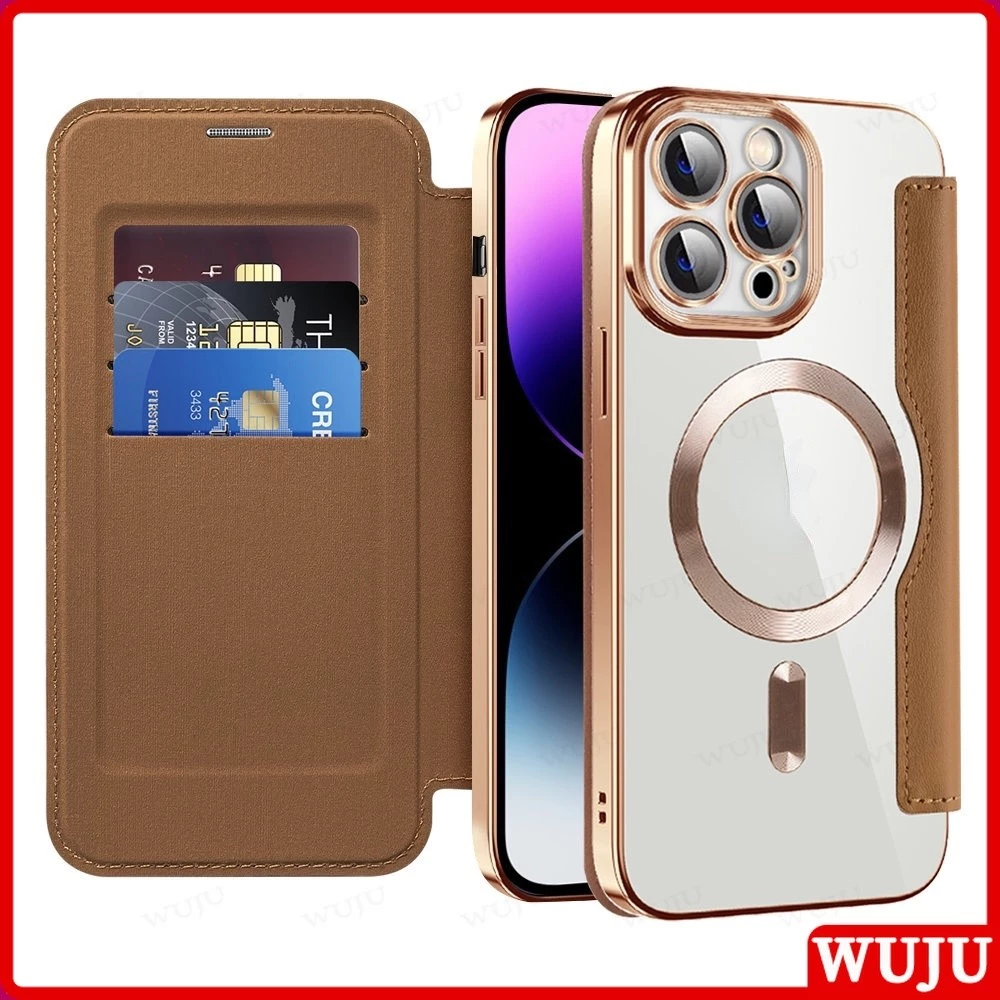 Wuju เคสโทรศัพท์มือถือหนัง แบบฝาพับแม่เหล็กไร้สาย ชาร์จได้ เคส เข้ากันได้สำหรับ เคสไอโฟน Case Compatible For iPhone 17 11 12 13 14 15 16 Pro Max Air