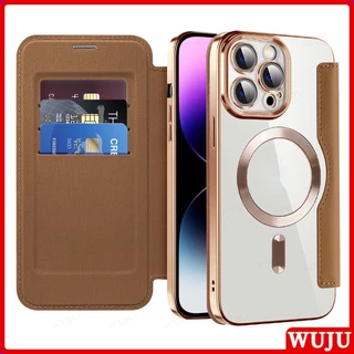 Wuju เคสโทรศัพท์มือถือหนัง แบบฝาพับแม่เหล็กไร้สาย ชาร์จได้ เคส เข้ากันได้สำหรับ เคสไอโฟน Case Compatible For iPhone 17 11 12 13 14 15 16 Pro Max Air