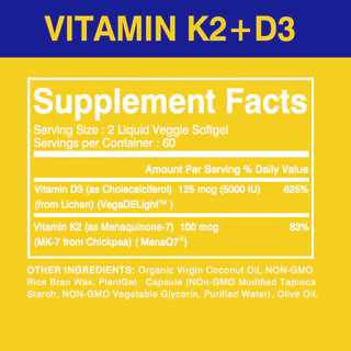 PSLALAE ผลิตภัณฑ์เสริมอาหารวิตามิน D3+K2 บรรจุ 115 mcg วิตามิน D3 และ 90 mcg วิตามิน K2 - 30/60/120 แคปซูล ผลิตในอเมริกา