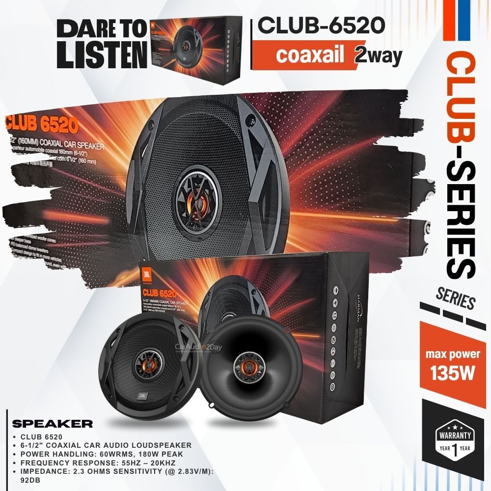 [ลำโพง JBL ของแท้100%] JBL CLUB6520 ลำโพงติดรถยนต์ แยกชิ้น coaxial 6.5นิ้ว 135watts