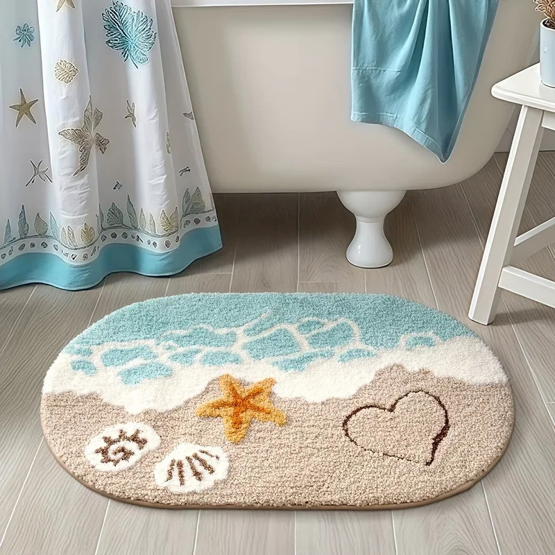 VIKAMA Summer Wave Beach Carpet Bathroom Absorbent Mat Bathtub Foot Mat Easy To Clean Waterproof Car