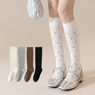 ถุงเท้าข้อยาวเหนือเข่าลายจุดสไตล์เรโทร JK ถุงเท้าผ้าฝ้ายยาว …