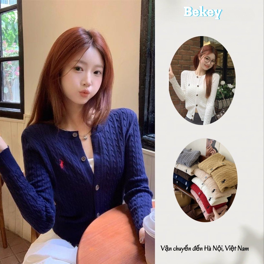 Bekey เสื้อคาร์ดิแกนถักคอกลมสไตล์เรโทรแฟชั่นฤดูใบไม้ร่วง/ฤดูหนาวสำหรับผู้หญิง ปักลายม้าโพนี่ ทรงหลวมๆ