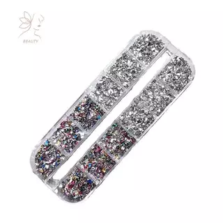 [maybeauty] 12 กริด/กล่องเล็บ Multi Shape แบนกลับคริสตัล Rhinestone พราว Diamonds Strass เล็บเคล็ดลับ 3d ตกแต่ง {TH}
