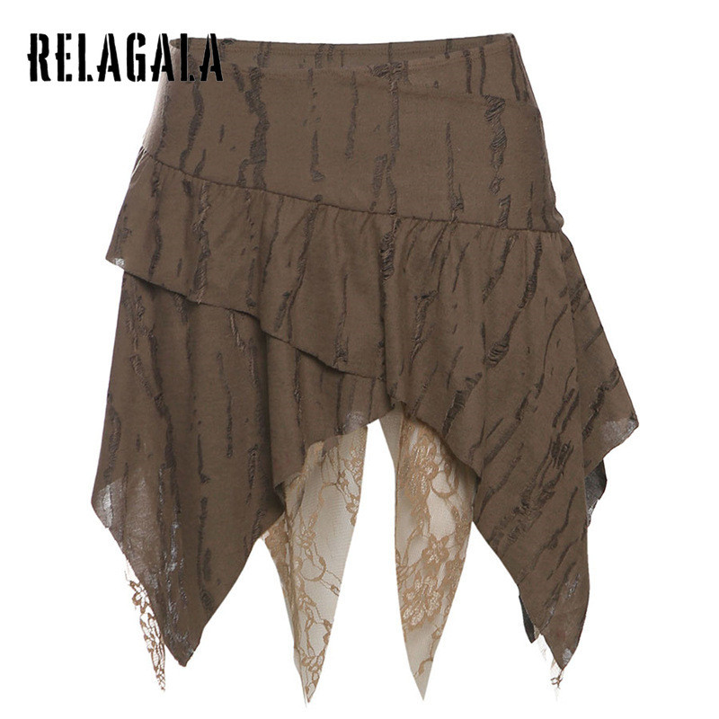 RELAGALA กระโปรงมินิ สไตล์ STREET ดีไซน์ไม่สม่ำเสมอ เซ็กซี่ใหม่สำหรับผู้หญิง