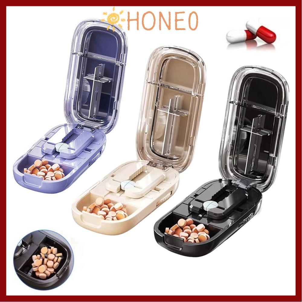 HONE กล่องเก็บเครื่องตัดยา, Divider Organizer ยาแท็บเล็ต Quartering Pill Cutter, กันฝุ่น Crusher Pil
