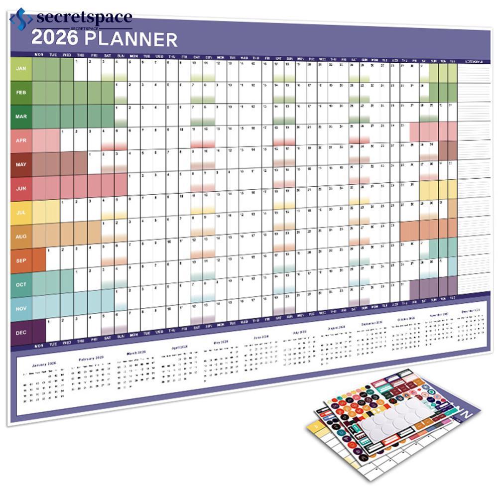 SECRETSPACE 2026 กําหนดเวลาทุกวันปีใหม่แผ่นวางแผนปฏิทินผนัง 365 วันแผนประจําปีแขวนการวางแผนรายสัปดาห