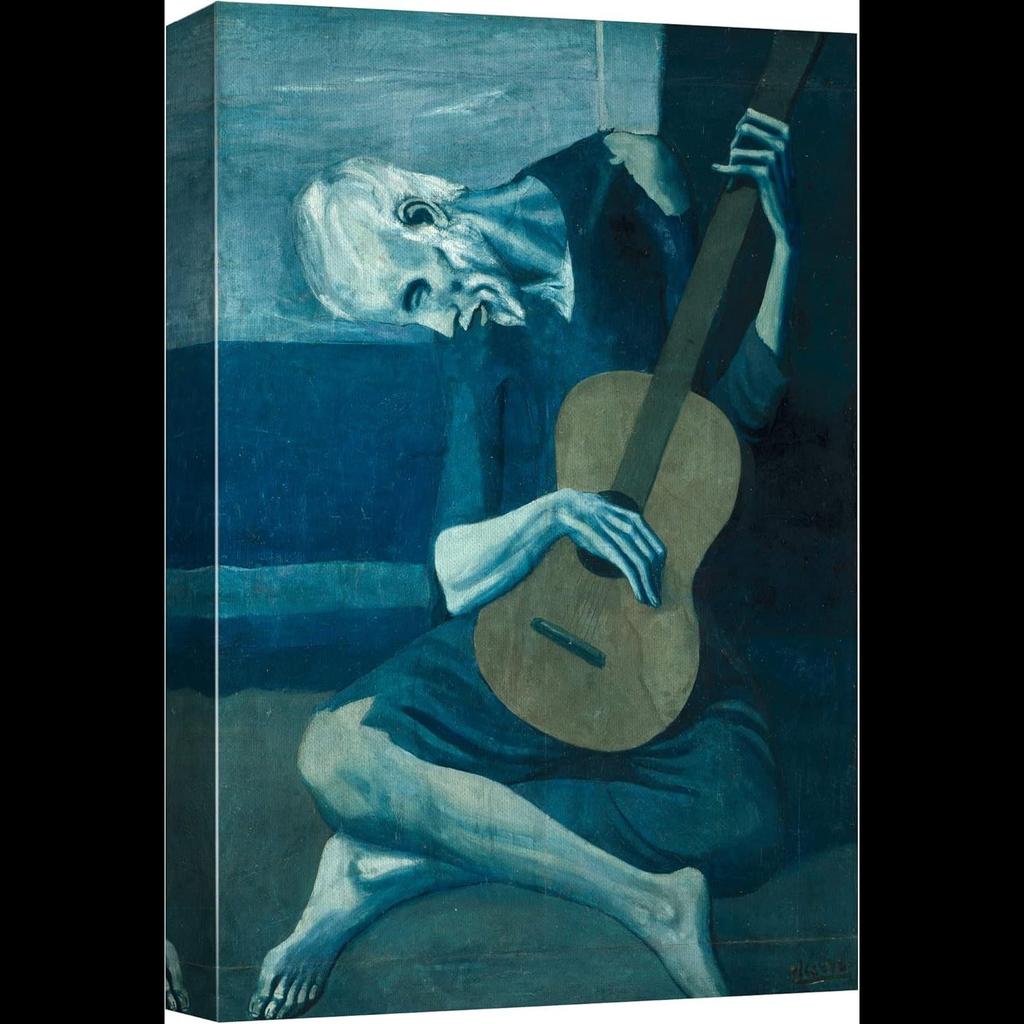 wall26 ภาพพิมพ์แคนวาสติดผนัง - 'The Old Guitarist' โดย Pablo Picasso: ภาพวาดสีน้ำมันชิ้นเอกทางวัฒนธร