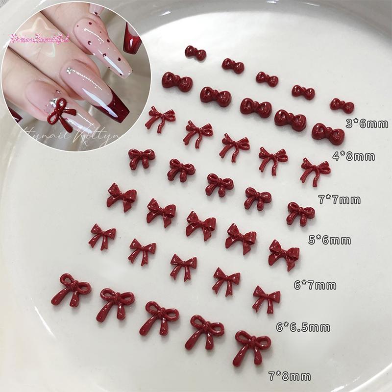 <DBFl-t> 100PCS 3D Nail Art Red Bow Charms อุปกรณ์อุปกรณ์เสริมชิ้นส่วนเรซินสําหรับเล็บ Decorastion ผลิตภัณฑ์ตกแต่งเล็บวัสดุเครื่องมือใหม่