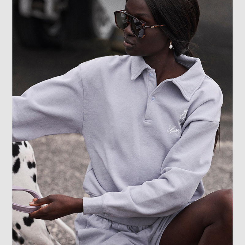 P64R Sporty&Rich 24Early Autumn New North American Niche Purple Letter Print POLO Women's Fleece-Lin