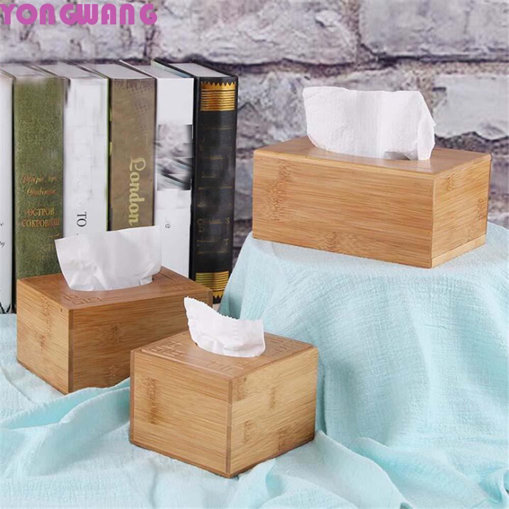 YONGWANG66HR ที่ใส่ทิชชู่ KTV Home Desktop Organizer ร้านอาหารตะวันตก Bamboo Square กล่องเก็บของ