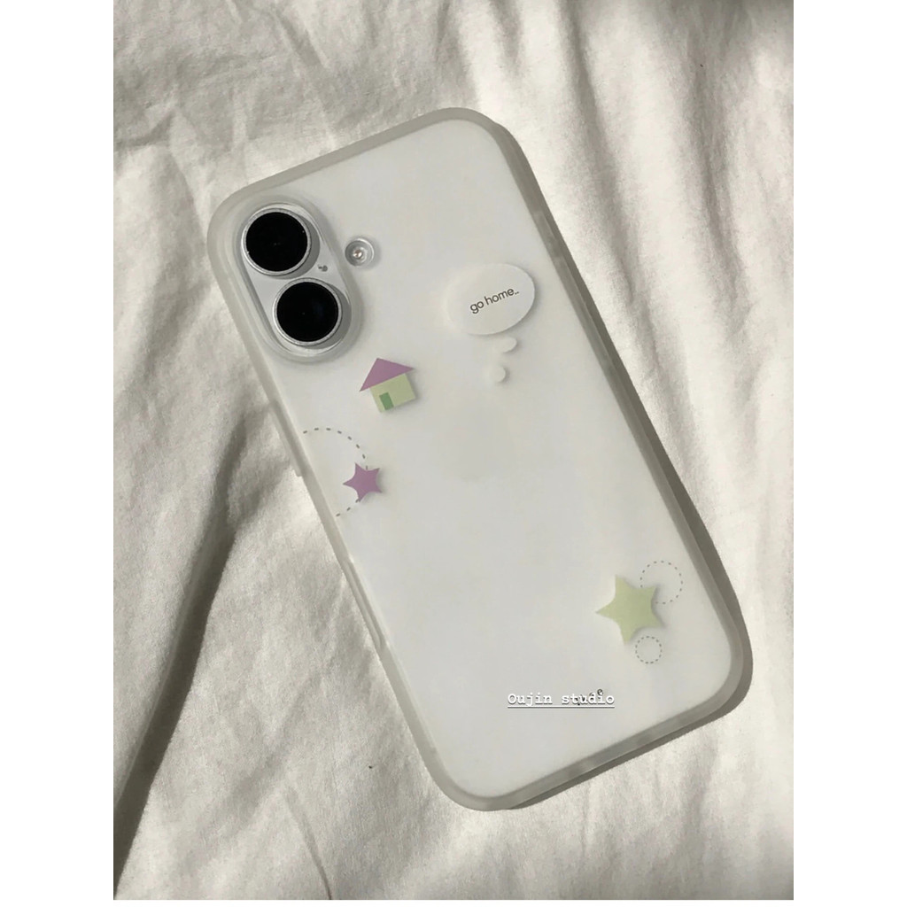 สไตล์เกาหลี ins Fresh Matte โปร่งแสง 17/17pro/16promax เคสโทรศัพท์ 16 เคสป้องกันสีสัน Star รูปแบบบ้านหลังเล็กเรียบง่ายน่ารักสไตล์หญิง