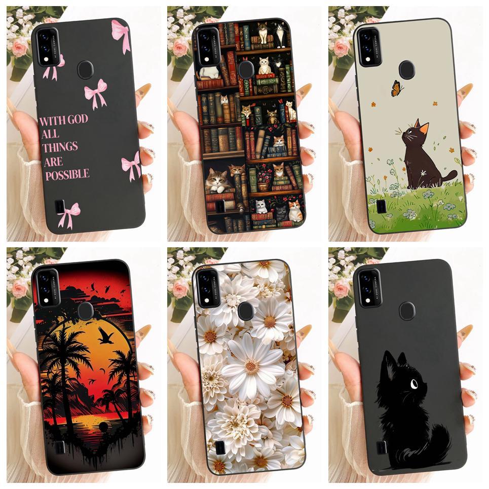 สําหรับZTE Blade A51 A71 2021 ZTE A7030 เคสโทรศัพท์การ์ตูนแมวหรูหราแฟชั่นดอกไม้ผีเสื้อปลอกสีดําซิลิโคนนุ่ม