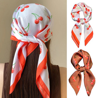 ผ้าคลุมไหล่ไหมสแควร์ ลายเชอร์รี่ สไตล์แฟชั่นนุ่มสบาย