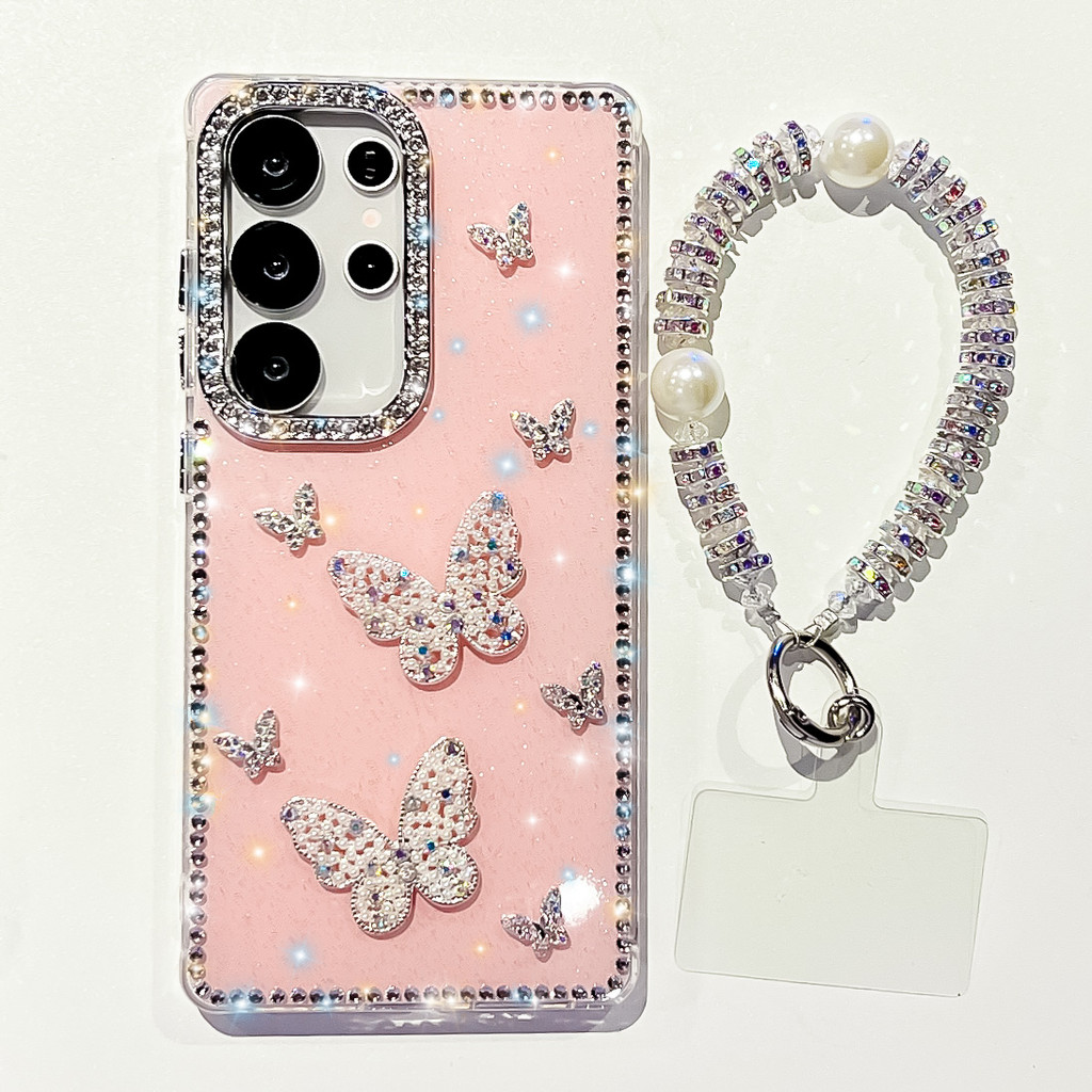 Luxury Star Glitter ผีเสื้อเพชรสําหรับ Samsung Galaxy S25 S24 FE Plus S23 Ultra A17 A55 A56 A36 กันกระแทก Hard PC ฝาหลัง