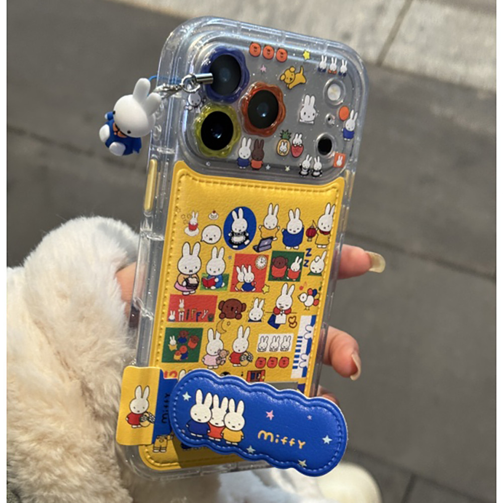 เคส Iphone ฤดูหนาวซองหนัง Iphone 17 Pro Max น่ารัก Miffy จี้ที่วางโทรศัพท์กรณี Iphone 14 Thicken ถุงลมนิรภัยกรณีกล้องป้องกันกรณีสําหรับ iPhone 17 16 15 14 13 Pro Max