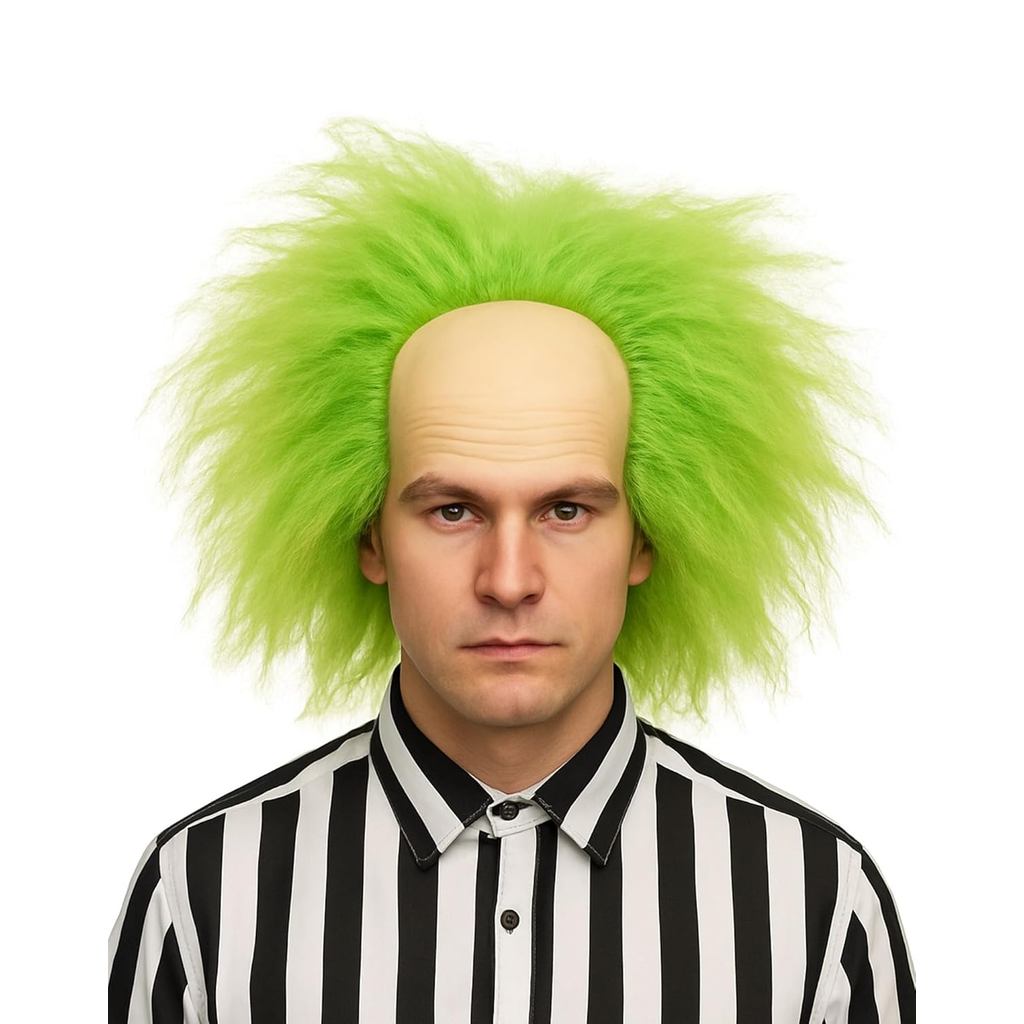 วิกผมสั้นสีเขียวราก Ombre แบบปุยหยัก สำหรับคอสเพลย์ ฮาโลวีน และหัวล้าน