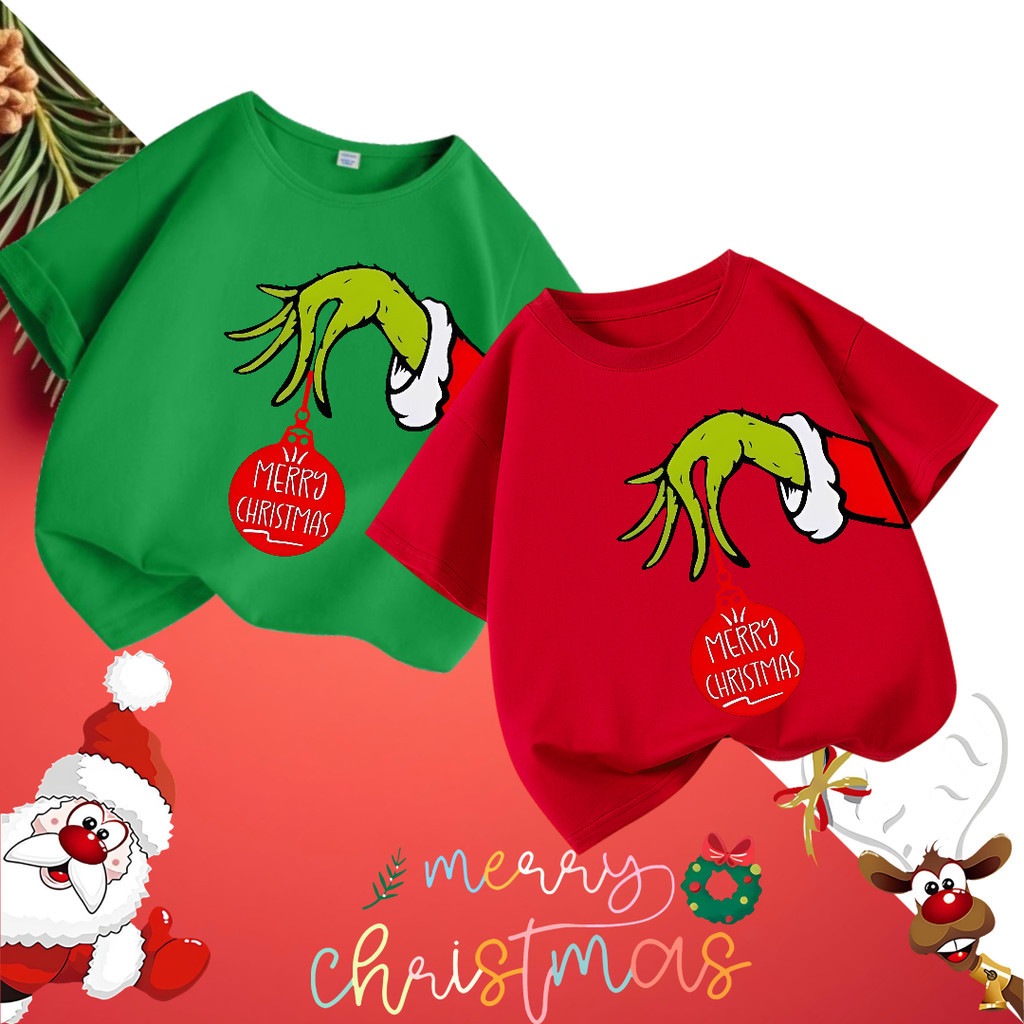 Merry Christmas T-shirt Baju Kids Adults Christmas Grinch Family T-shirt Happy New Year  Cotton Shor