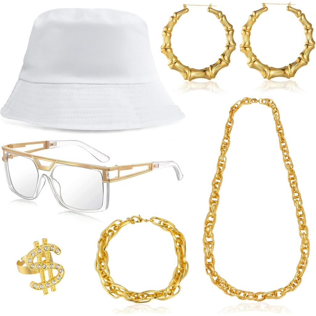 80s 90s สไตล์ฮิปฮอป สำหรับทั้งผู้หญิงและผู้ชาย เครื่องประดับและเสื้อผ้าแบบ Old School Rapper