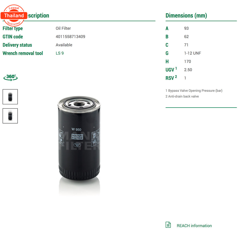OIL FILTER P/N W 950