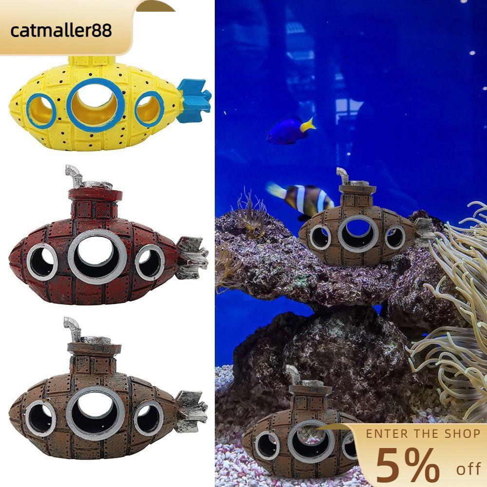 CATMALLER88 Wreck Undersea เรือปลาเรซิ่นกุ้ง Hiding อุปกรณ์สําหรับสัตว์เลี้ยง Aquarium เครื่องประดับ