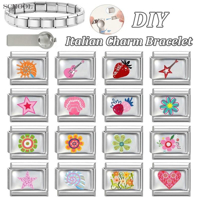 สร้อยข้อมือ charm สตรอเบอร์รี่สไตล์อิตาเลียน ขนาด 9 มม. จากสแตนเลส DIY เครื่องประดับเพิ่มความเก๋ในแบบเรโทร