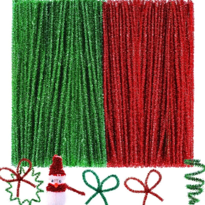 100/200 PCs Christmas Glitter Pipe Cleaners Craft Pipe Cleaners Colorful Chenille Stems for DIY Art 