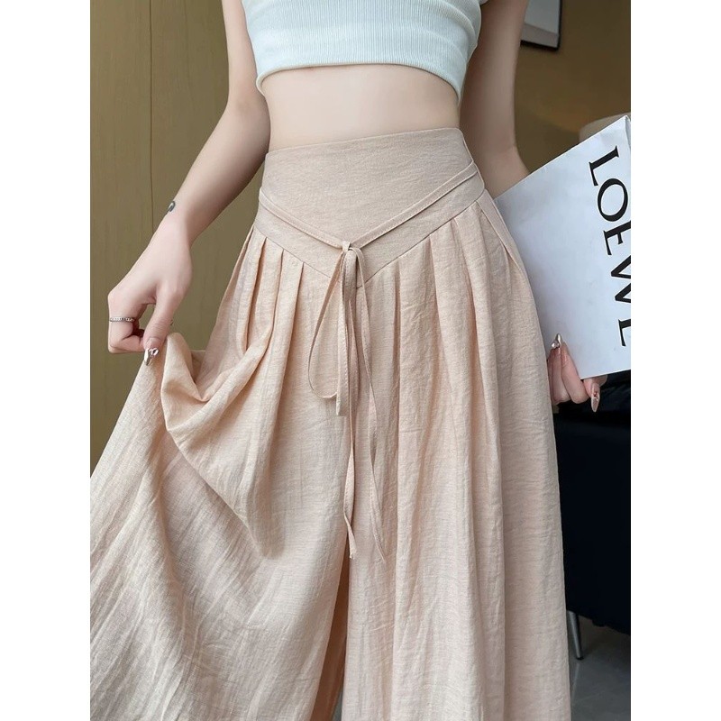กางเกงเอวสูง Yamamoto Hakama สำหรับผู้หญิง แฟชั่นยอดนิยมในฤดูร้อน จากผ้าไหมน้ำแข็งบางเบา ทรงขากว้าง สวมใส่ง่าย และทำความสะอาดได้ง่าย
