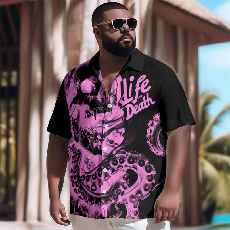 ใหม่เสื้อฮาวายผู้ชายชาวเยอรมันผู้ชายฮาโลวีน SkullOctopusTentaclesพิมพ์เสื้อลําลองแขนสั้นVINTAGE Plusขนาดเสื้อฤดูร้อน