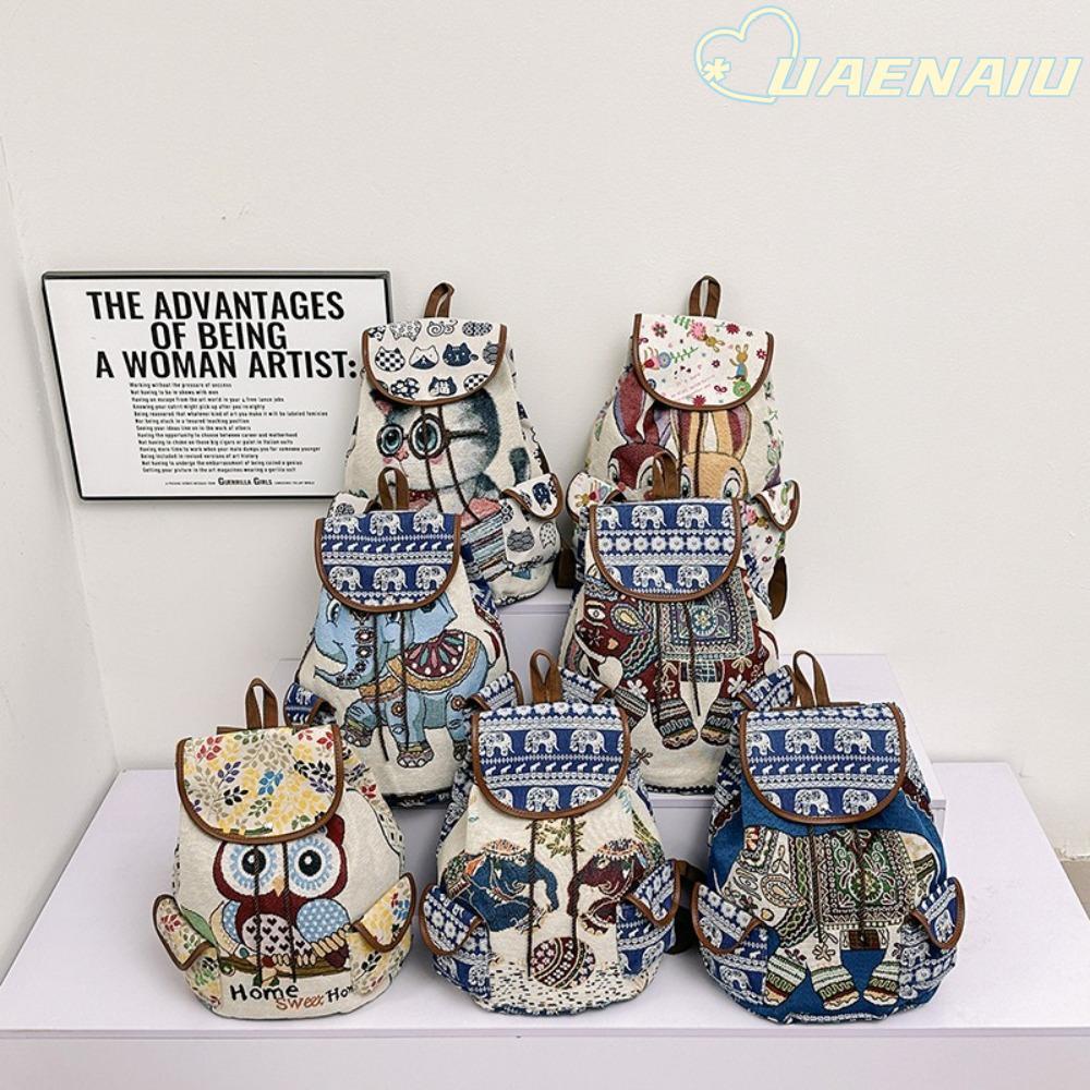 กระเป๋ากลับหัวแบบช้างนกฮูก ทำจากผ้าใบ สไตล์ชาติพันธุ์ สะดวกสบายในการสะพาย