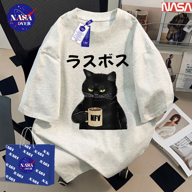 【พร้อมส่ง】🔥NASA ออกแบบโดยแบรนด์เอง oversize แขนสั้น เสื้อยืด ยูนิเซ็กส์ ฤดูร้อน แมวดำ แมวดำ🐈‍⬛ ลาย cool street styleYG1184