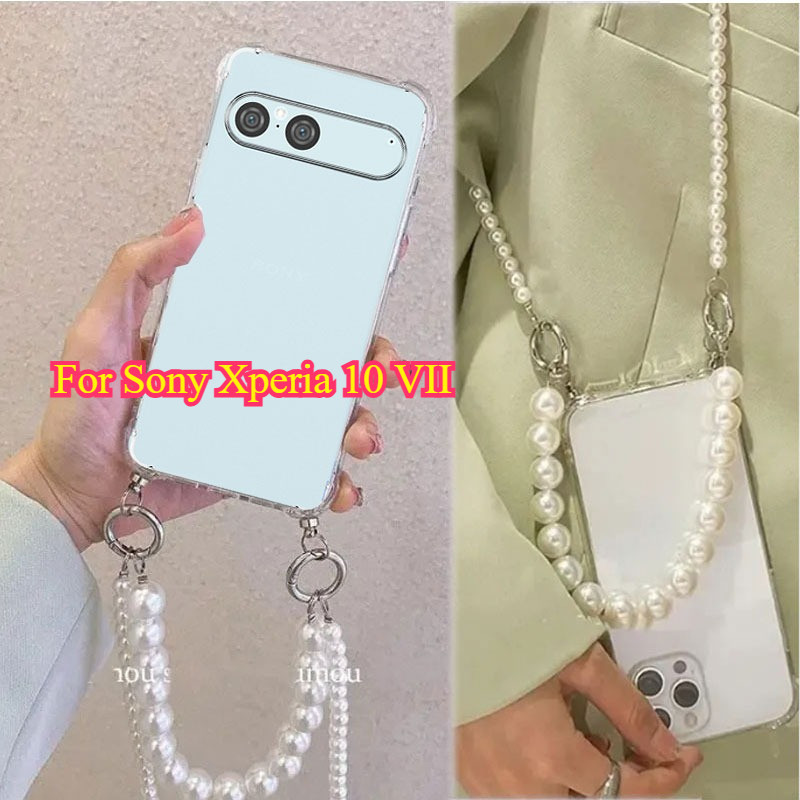 สําหรับ Sony Xperia 10 V II Pearl Chain Case Crossbody Lanyard สร้อยคอเคสโทรศัพท์สําหรับ Xperia 10 V