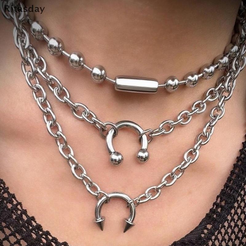 Ritasday Goth Rivet Spikes Choker สำหรับทั้งผู้หญิงและผู้ชาย พังค์สไตล์ Y2K กับรายละเอียดเรขาคณิต สร้อยคอมากกว่าเครื่องประดับ ของขวัญใหม่สำหรับคนชอบเพลงร็อก