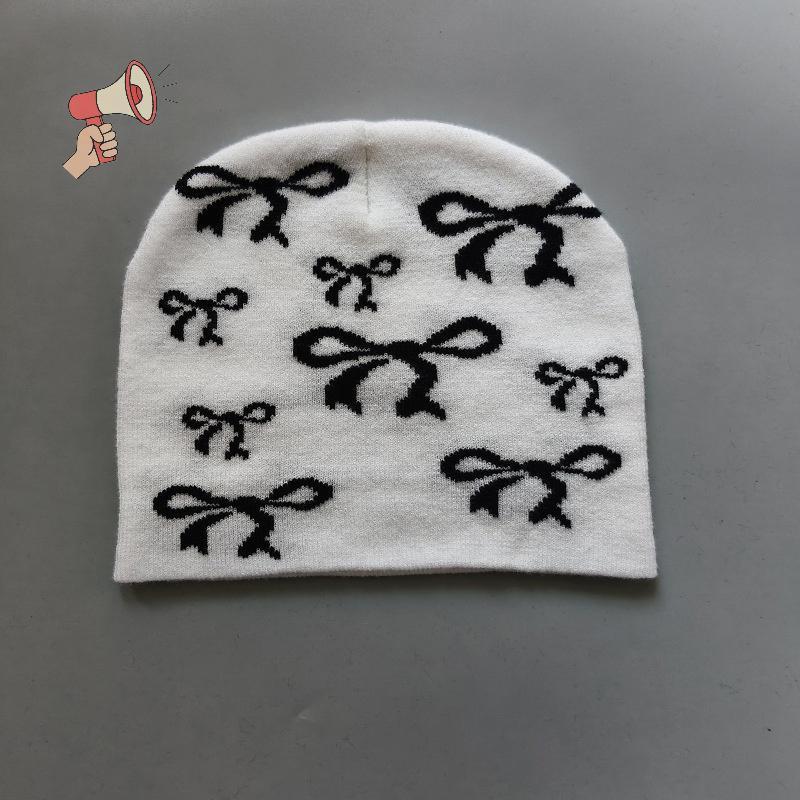 หมวกถักโบว์ Y2K สำหรับฤดูหนาว สไตล์ STREET UNISEX อเนกประสงค์และแฟชั่น [MZ]