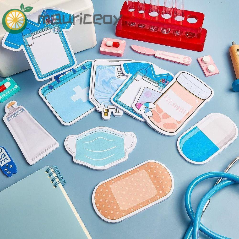 MAURICEOYA พยาบาลธีม Sticky Notes ชุด, น่ารักที่มีสีสัน Self-Adhesive Sticky Notes, เครื่องหมายหน้ากระดาษ 30 แผ่นหนาที่ถอดออกได้ Self-Adhesive Memo Office School