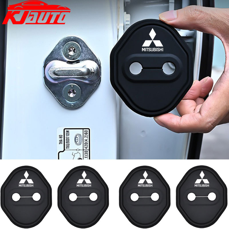 รถต้นฉบับ 1:1 สินค้า 4pcs Mitsubishi รถประตูโช้คอัพประตูล็อคซิลิโคนอัตโนมัติประตูล็อคสติกเกอร์สําหรับ Ralliart Xforce Mirage Triton L200 Xpander Outlander