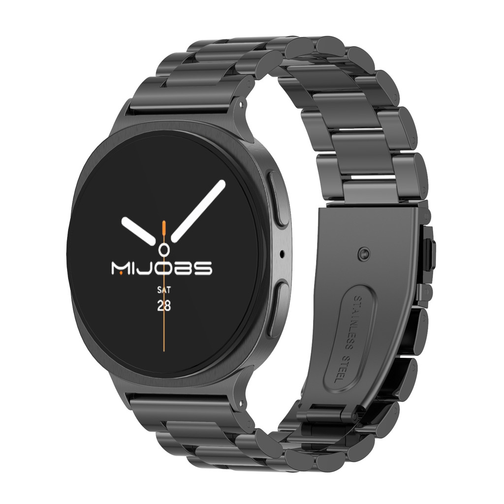 MIJOBS สายนาฬิกา โลหะ สำหรับ Samsung Galaxy Watch 8 40 มม. 44 มม. สายนาฬิกา ลูกปัดสามเม็ด สายนาฬิกาสแตนเลส สายนาฬิกาข้อมือสำหรับผู้ชายและผู้หญิง อุปกรณ์เสริมแบบเปลี่ยนได้