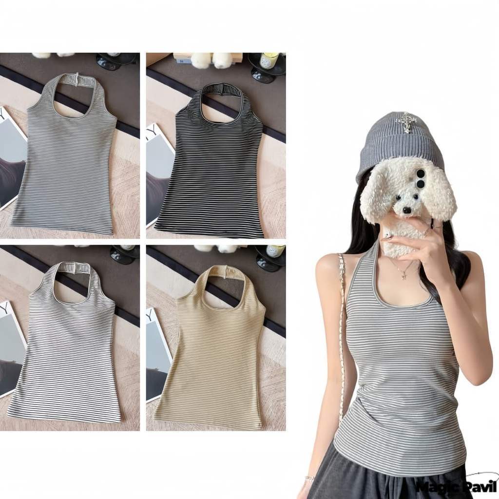 【Magic】พร้อมส่ง | เสื้อคล้องคอ เสริมฟองน้ำ สไตล์เกาหลี ดีไซน์มินิมอล เสื้อ' FY6147