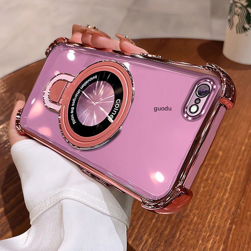TTCR เคสโทรศัพท์ iPhone 6 Plus iPhone 6s Plus เคสโทรศัพท์กล้องเคส U Bracket Electroplating Bracket Cover สี่มุมโปร่งใส Soft Case เคสป้องกัน