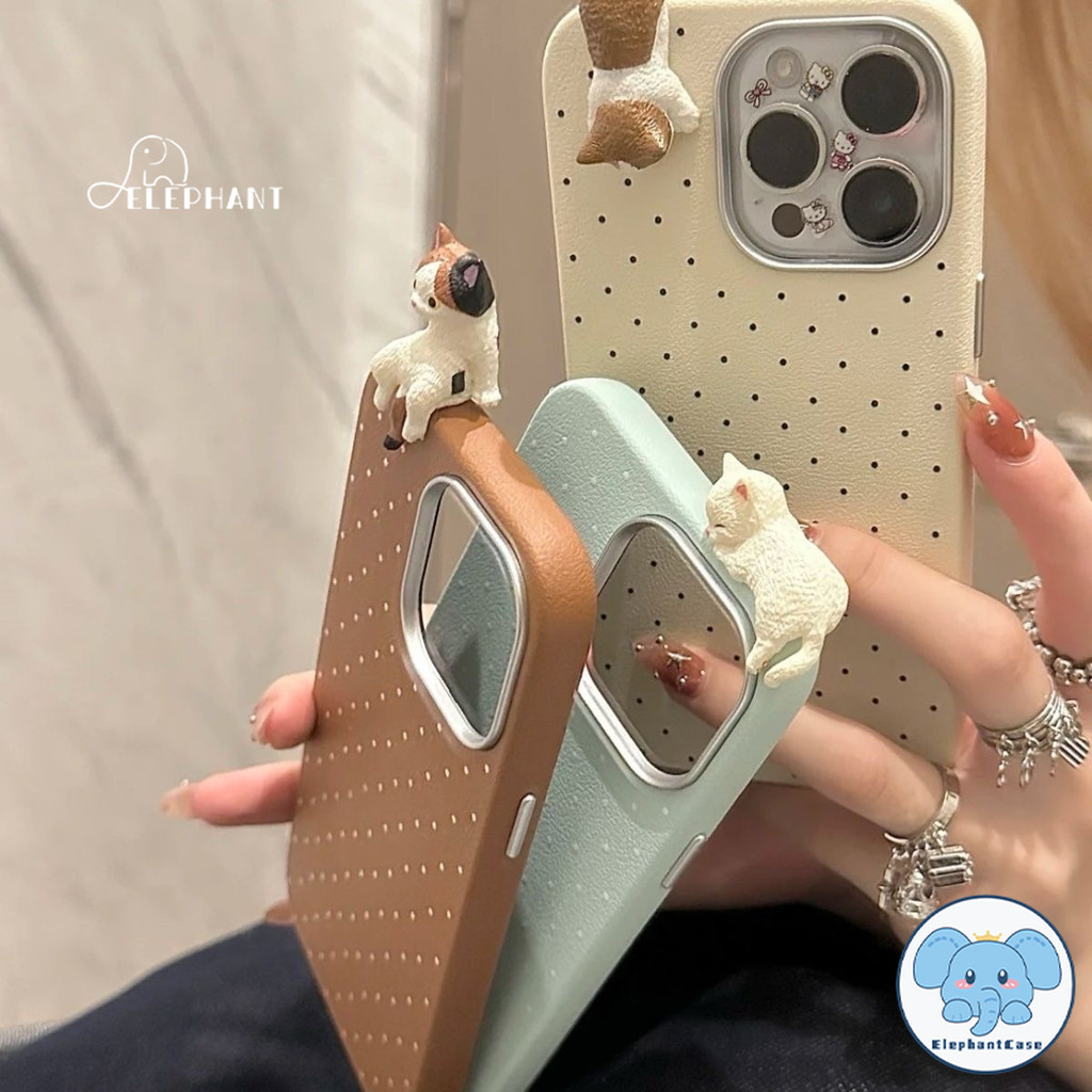 สำหรับIPhone 17 15 13 16 Air 12 11 14 Pro Max 7 8 15 16 14 Plus XR XS X Max ตุ๊กตาลูกแมว 3D ลายจุดคลื่น หนังเนื้อปกอ่อน