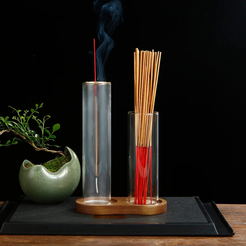 2 in 1 Glass Incense Holder for Sticks Anti-Ash Flying Incense Burne with Removable Ash Catcher and 