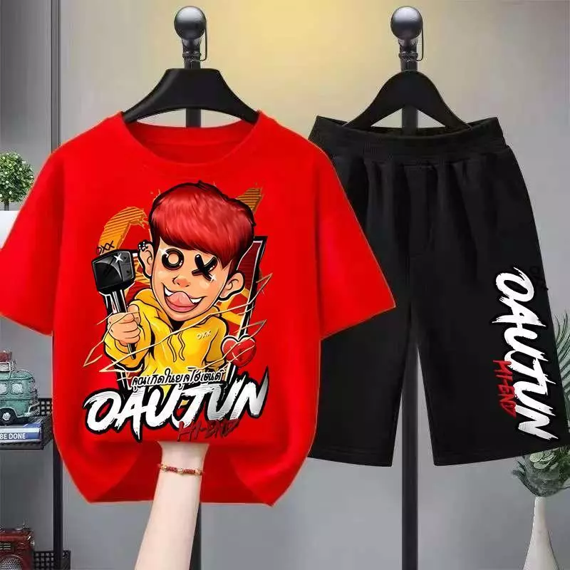 【จัดส่งไทย】2ชิ้น ชุดเด็ก OXX By OAUJUN แพ็คคู่ เสื้อยืดกางเกง คอตตอน สไตล์คาร์ตูน สำหรับเด็กผู้ชาย คุณภาพดี สบาย