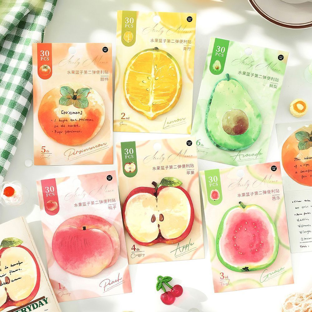 30 pcs Sticky Notes Self-Adhesive การ์ตูนผลไม้ Sticky Note Pads Sticky สําหรับโรงเรียน Office Home Supplies นักเรียนครูของขวัญ